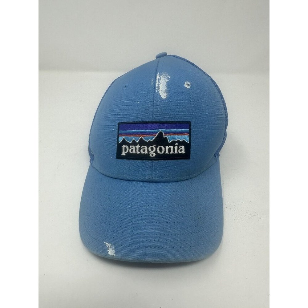 PATAGONIA Classic FITZ ROY LOGO Strap Back TRUCKER HAT Electric Blue Flawed - Picture 1 of 11